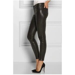 J Brand French Lamb Leather Ankle Zip Skinny Jeans Black